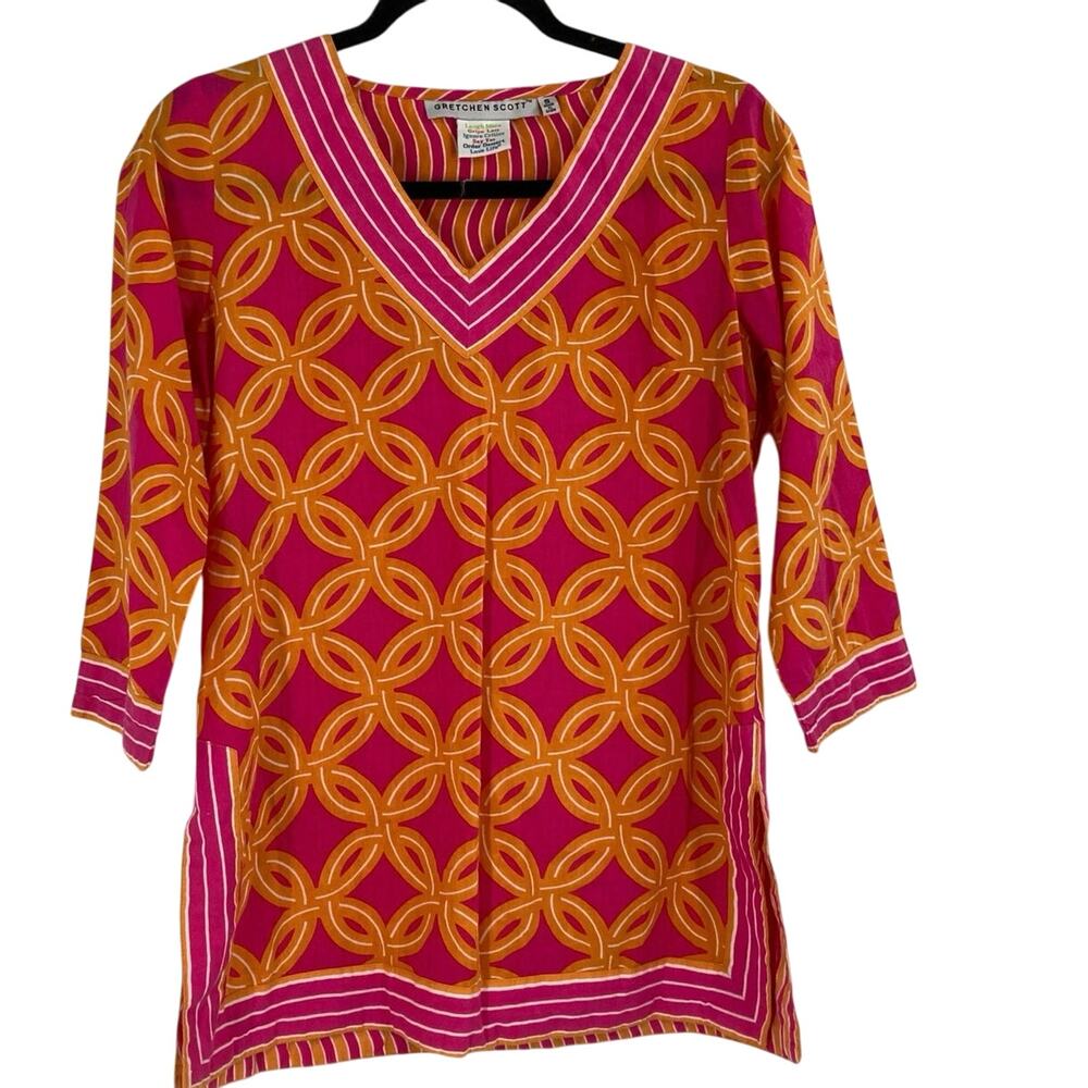 Gretchen Scott Geometric Ring Print Tunic Top Womens Small Cotton Colorful